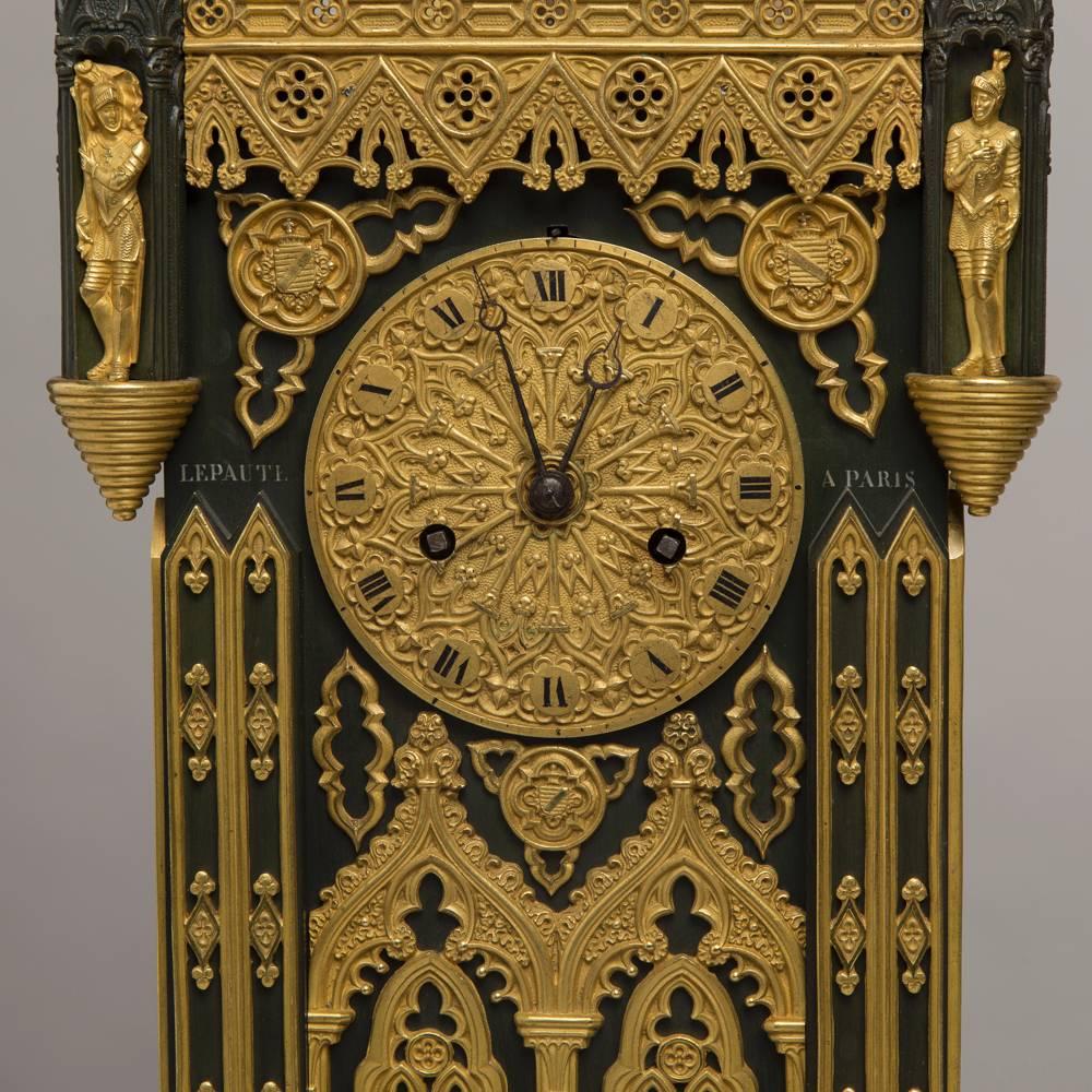 French 19th Century Bronze and Ormolu Gothic Cathedral Clock In Good Condition For Sale In London, GB
