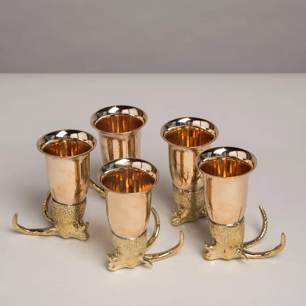 A Set of Five Gucci Polished Brass Stirrup Cups Italy 1960s