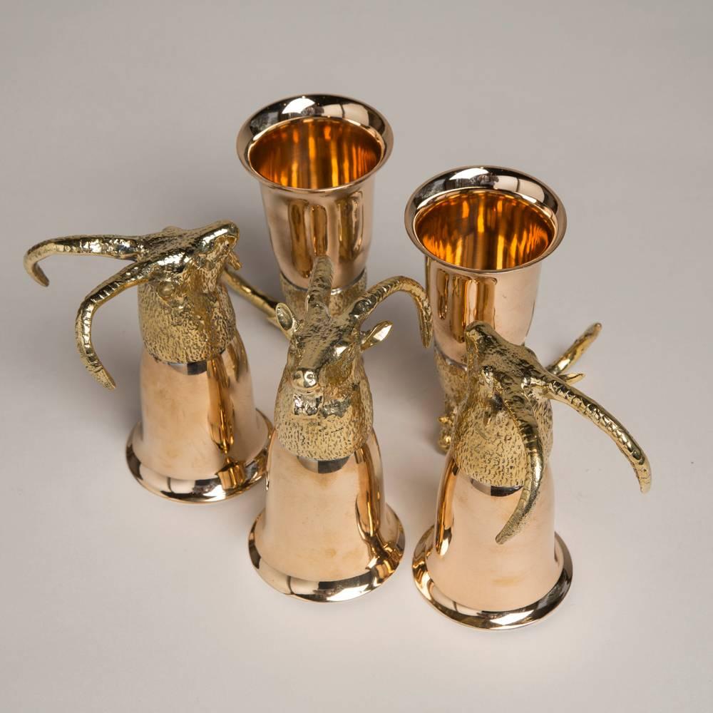 Mid-20th Century Set of Five Gucci Polished Brass Stirrup Cups, Italy, 1960s
