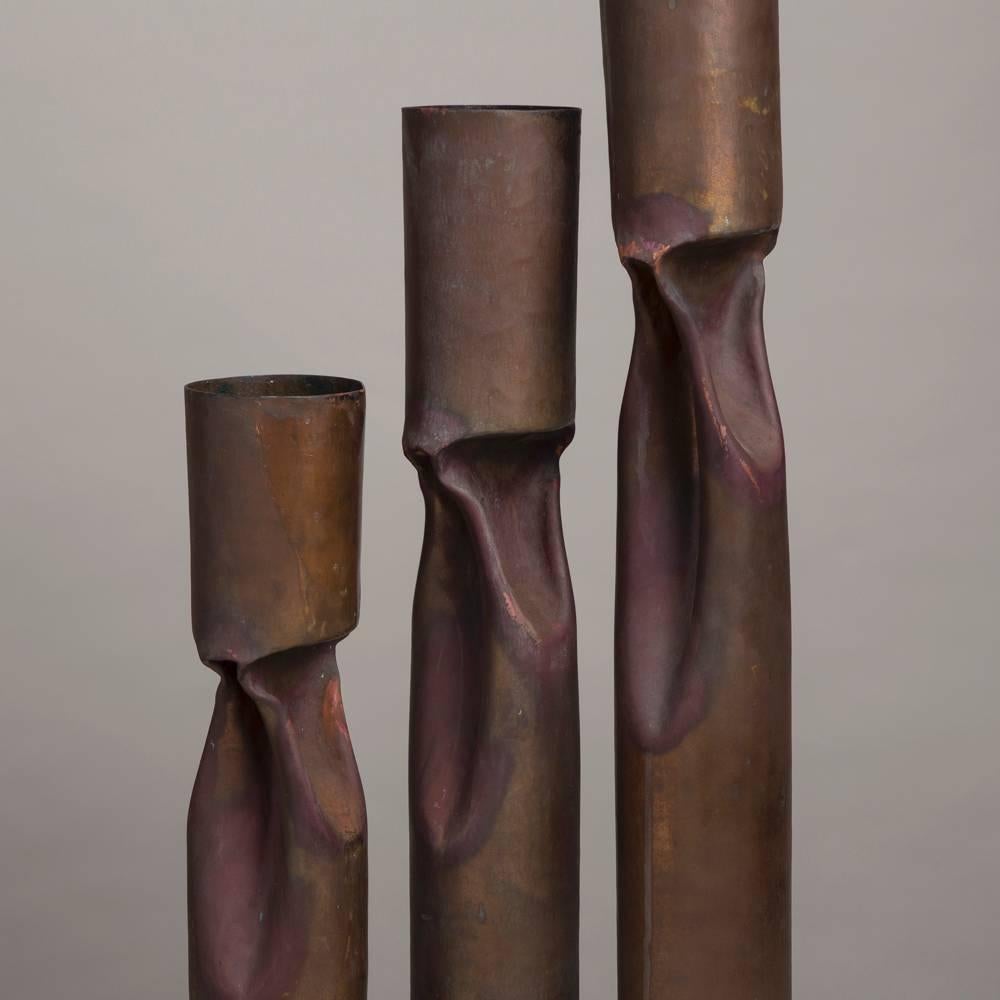 Set of Three Oversized Brutalist Copper Vases, Stamped In Good Condition In London, GB