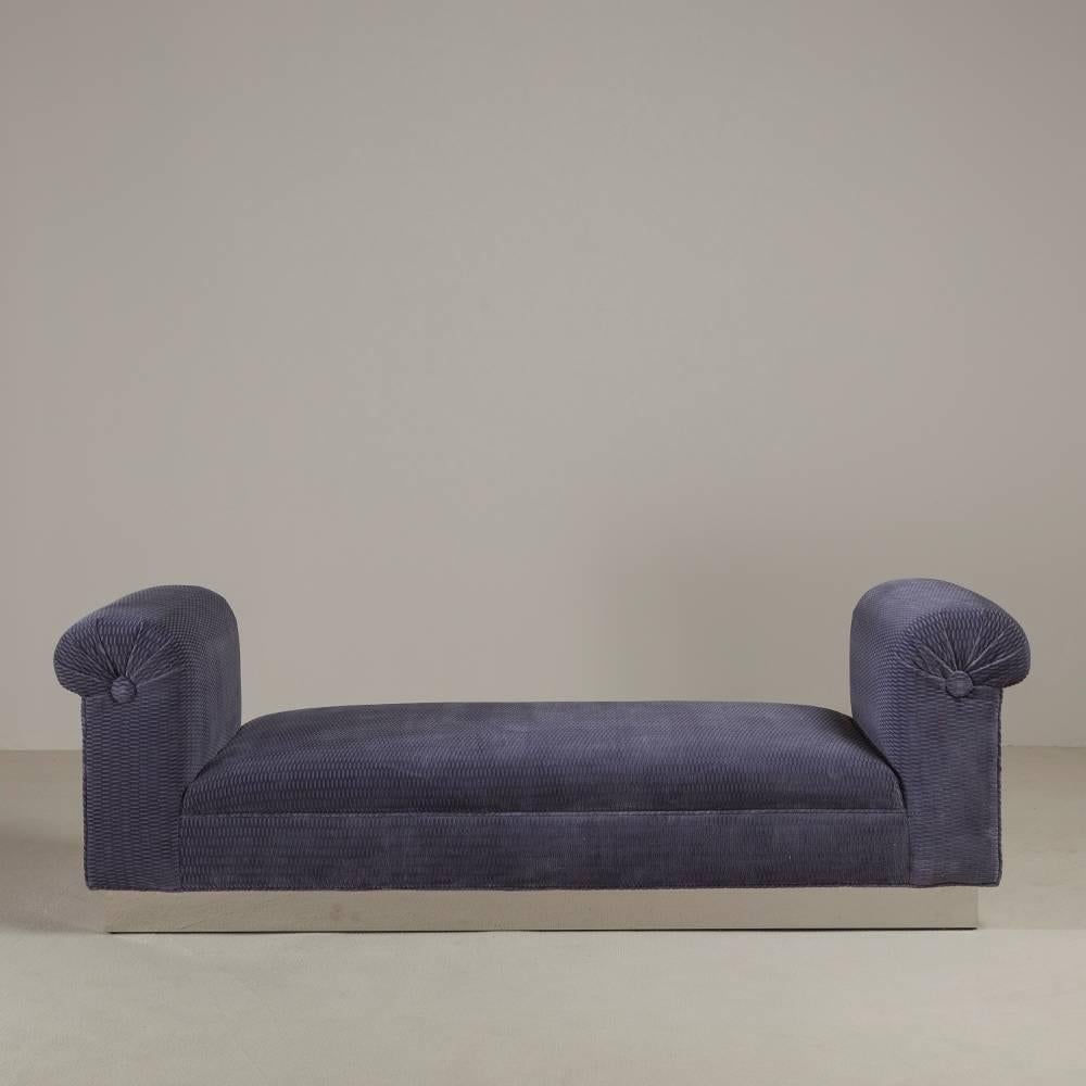 A standard square armed velvet upholstered daybed by Talisman Bespoke

This simple yet generously proportioned daybed is the amalgamation of various design inspirations and an ideal alternative seating option. Available in a variety of fabrics, this