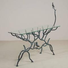 Giacometti Inspired Simulated Tree Console Table, 1980s