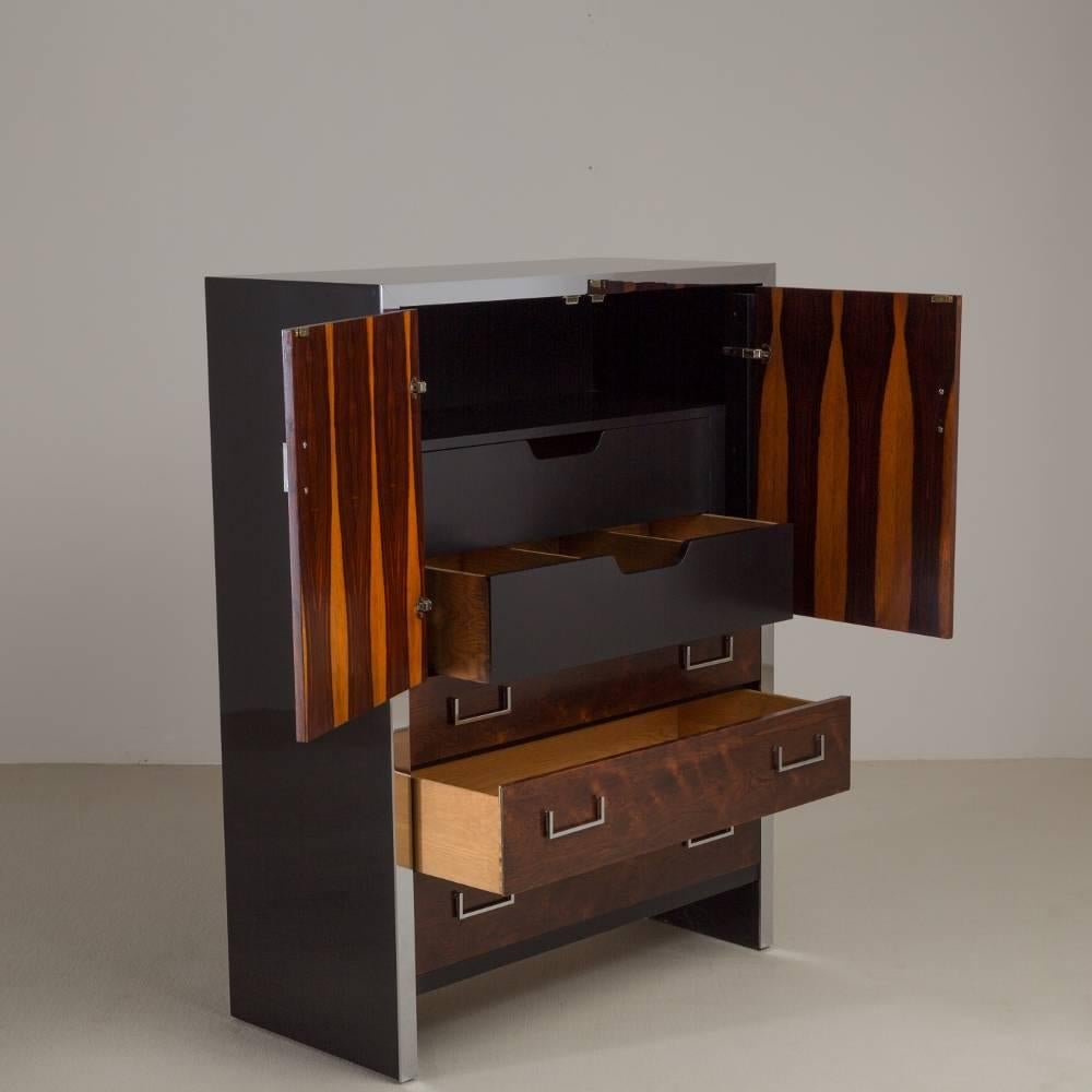  Superb John Stuart designed American Walnut and Jet Black Lacquer Cabinet For Sale 3