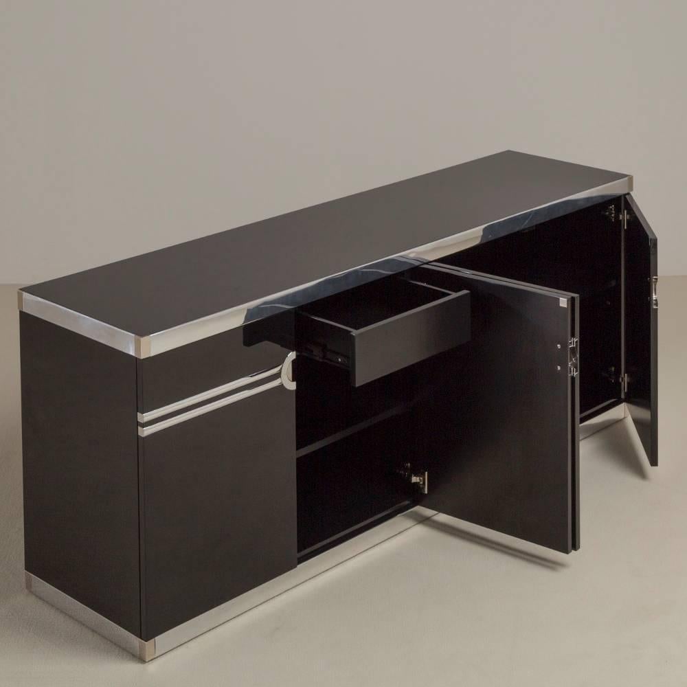 A Pierre Cardin designed Four Door Jet Black Lacquered Cabinet 1970s, Talisman Edition