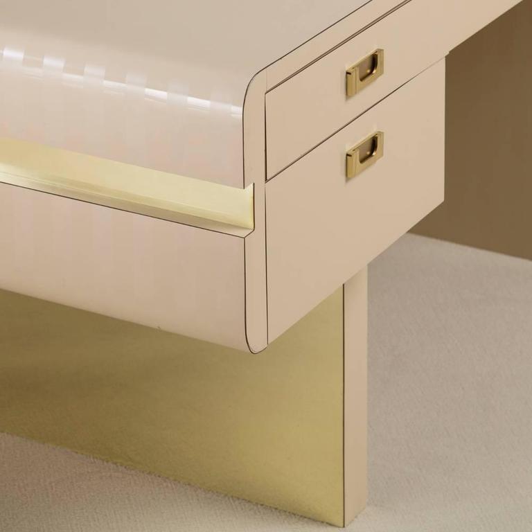 Pace Attributed Pedestal Based Brass and Ivory Mica Wrapped Desk, 1970s ...