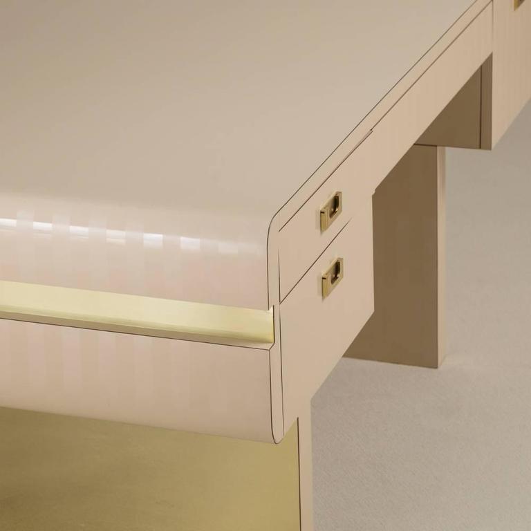 Pace Attributed Pedestal Based Brass and Ivory Mica Wrapped Desk, 1970s ...
