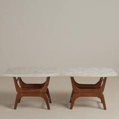 Pair of Probber Style Walnut and Terrazzo Side Tables, 1960s