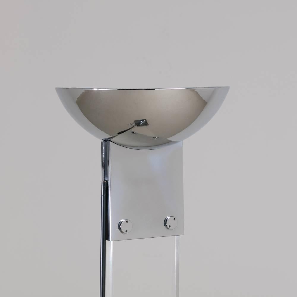A single Lucite and chromium steel floor standing uplighter designed by Max Baguara for Lamperti, Italy, 1980s