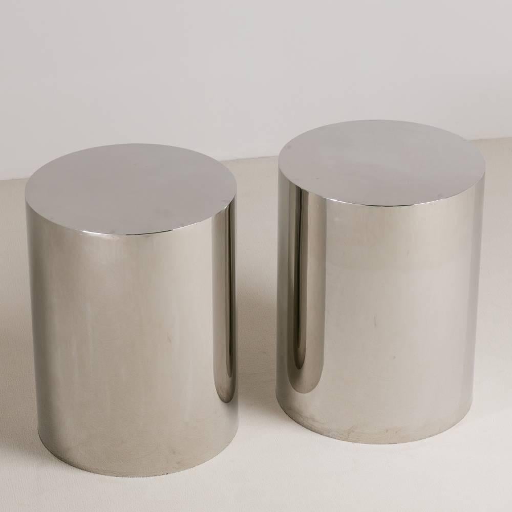 A pair of polished steel pedestals/table bases, 1970s