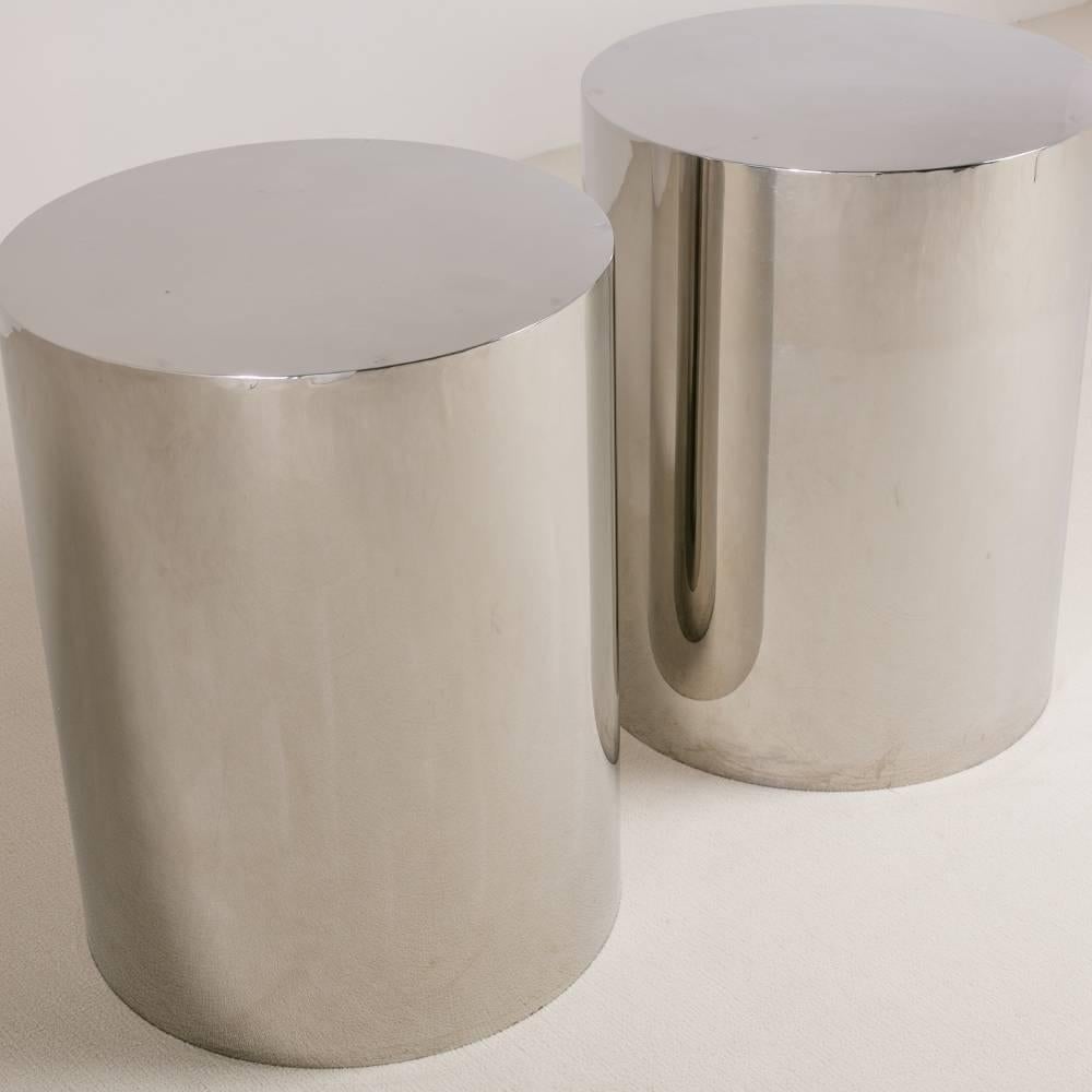 Pair of Polished Steel Pedestals, Table Bases, 1970s In Good Condition For Sale In London, GB