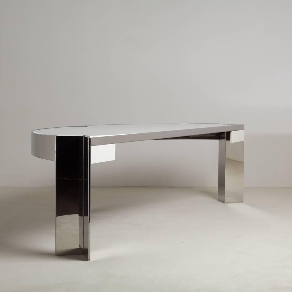 Late 20th Century Pace Designed Chromium Steel and Ivory Lacquer Desk, 1970s For Sale