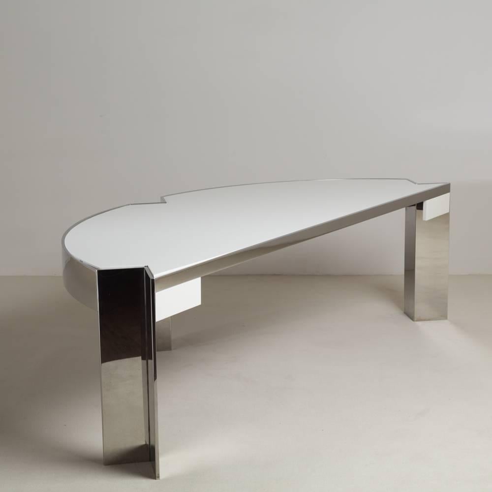 Pace Designed Chromium Steel and Ivory Lacquer Desk, 1970s In Good Condition For Sale In London, GB