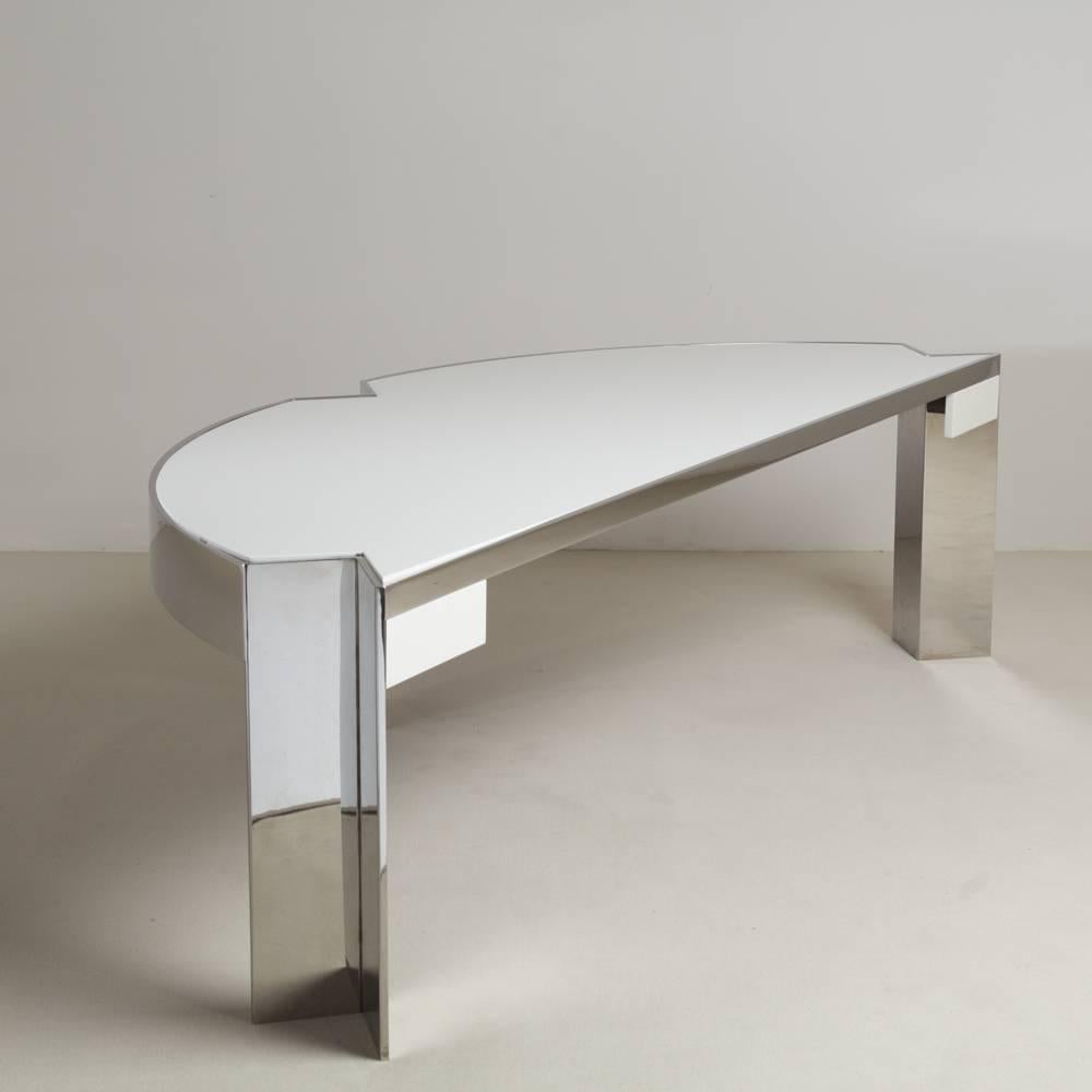 Pace Designed Chromium Steel and Ivory Lacquer Desk, 1970s For Sale 1
