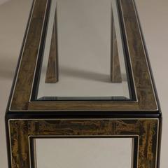 Mastercraft Acid Etched Brass and Ebonized Console Table, 1970s