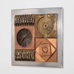 Metal Square Brutalist Wall Panel Sculpture, 1970s