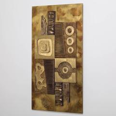 Brutalist Mixed Metal Wall Sculpture Panel, 1970s