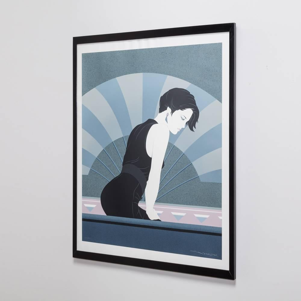 A Framed Art Deco style limited edition print of a woman 273/350 by Patrick Nagel, 1980s.