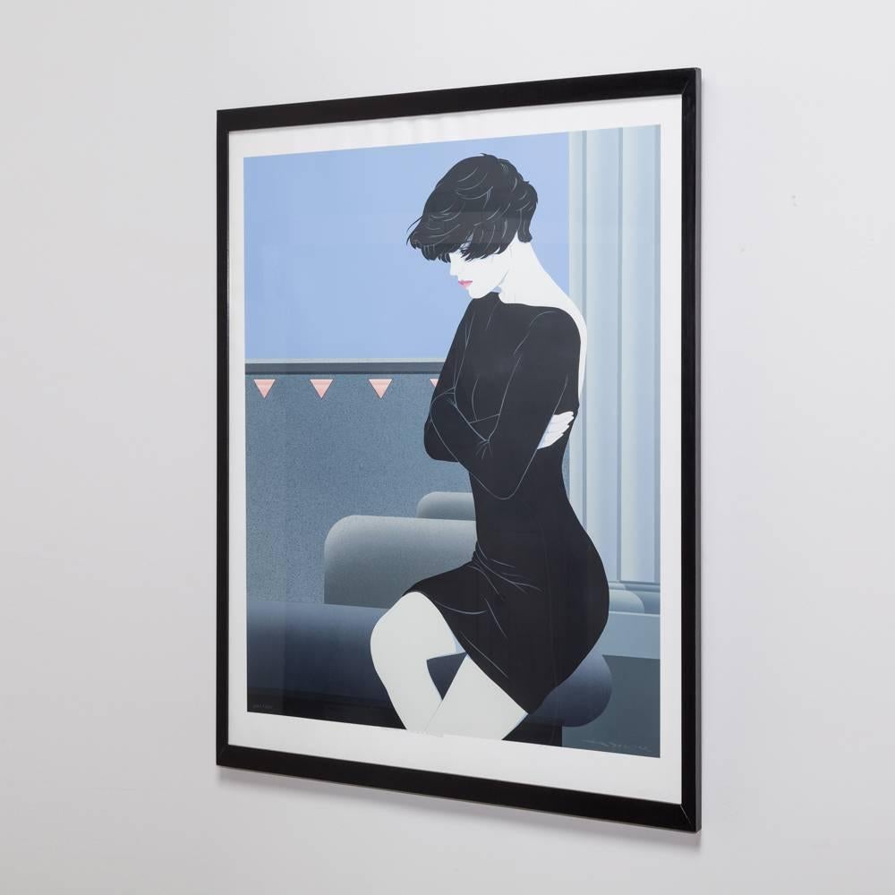 A Framed Art Deco style limited edition print of a woman 241/350 by Patrick Nagel, 1980s.