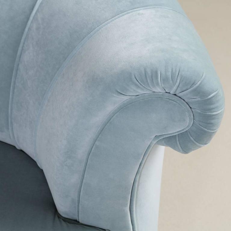 Pair of Shell Back Soft Blue Velvet Upholstered Swivel Chairs, 1970s ...