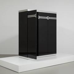 Tall Pierre Cardin Jet Black Lacquered Three-Door Cabinet, 1980s