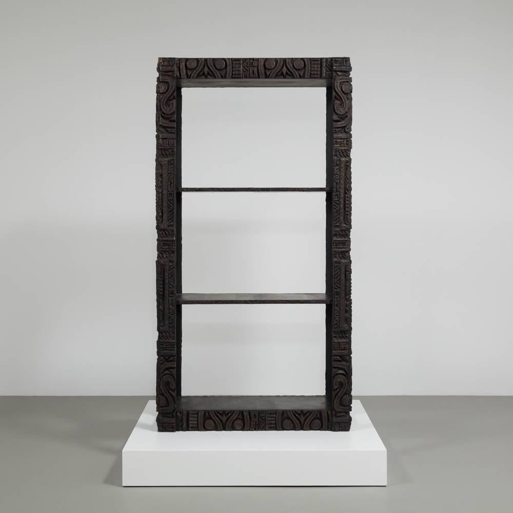 A Brutalist style resin and wooden framed etagere, 1970s.