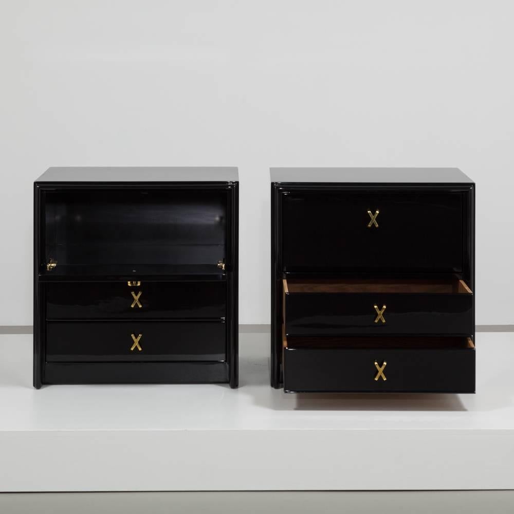 Mid-20th Century Pair of Paul Frankl Jet Black Lacquered Side Cabinets, 1950s