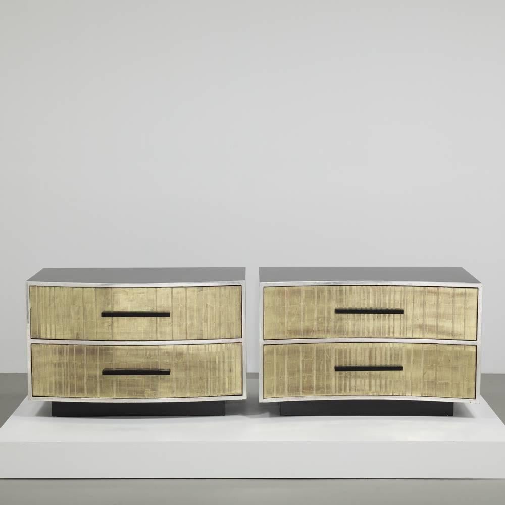 British Unique Pair of Gold Leafed Detailed Two-Drawer Side Cabinets
