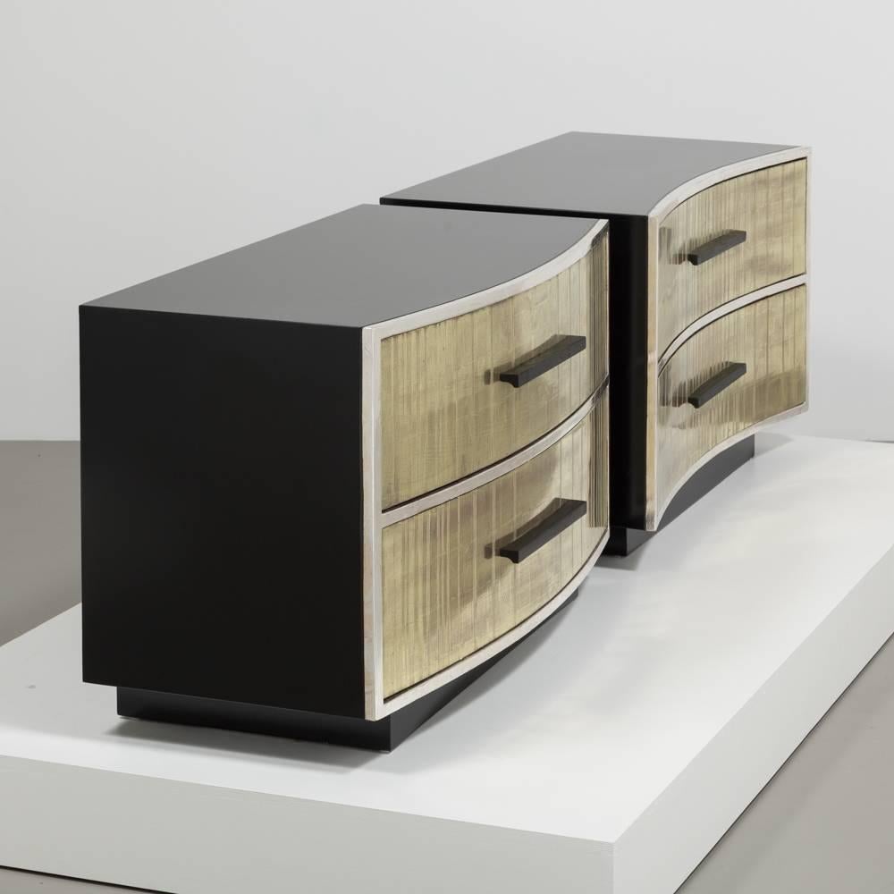 Contemporary Unique Pair of Gold Leafed Detailed Two-Drawer Side Cabinets