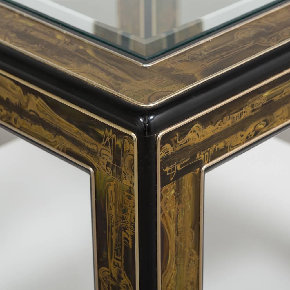 Mastercraft Acid Etched Brass and Ebonized Side Table, 1970s In Excellent Condition In London, GB