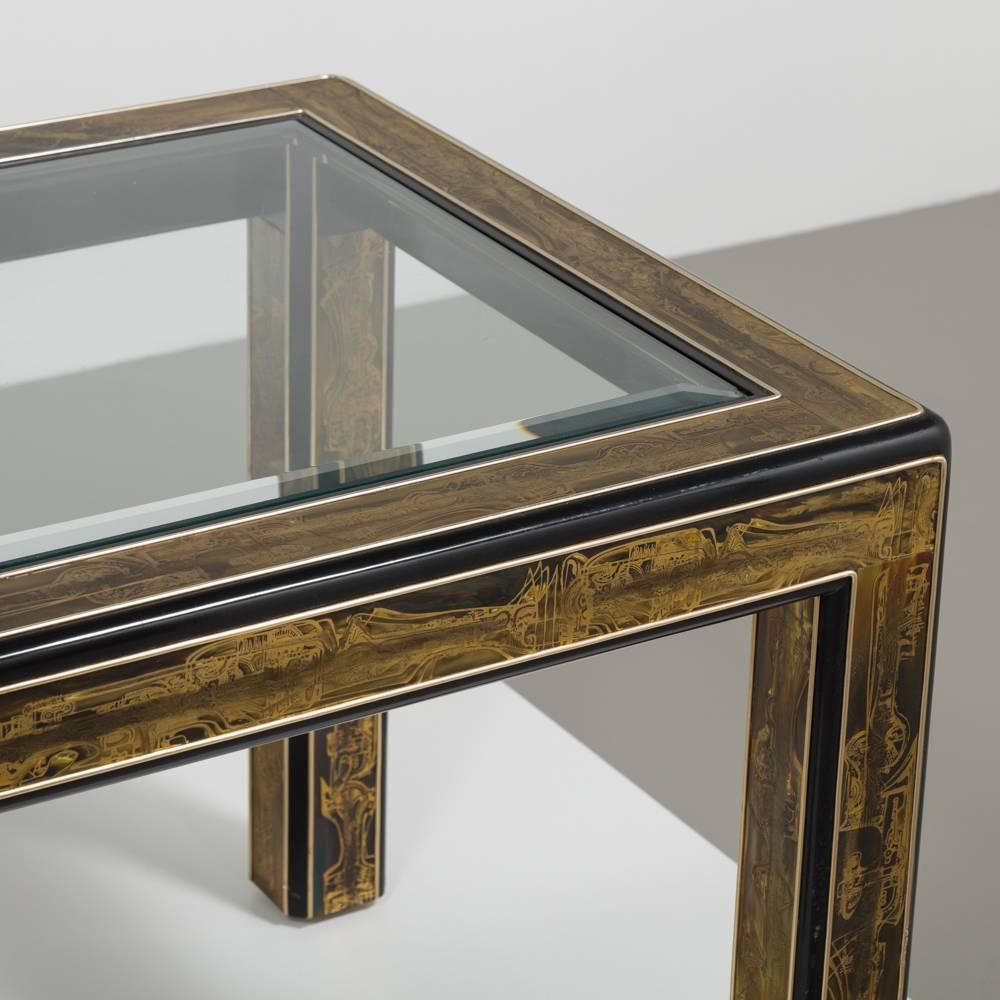 Mastercraft Acid Etched Brass and Ebonized Side Table, 1970s 1