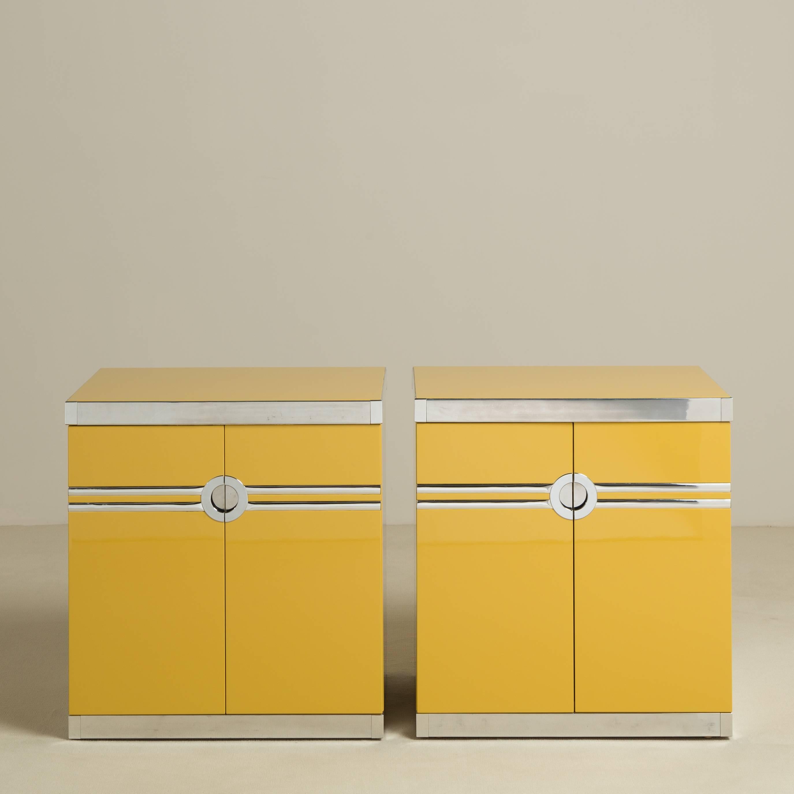 Pair of Pierre Cardin Two-Door Lacquered Side Cabinets, 1970s In Excellent Condition In London, GB