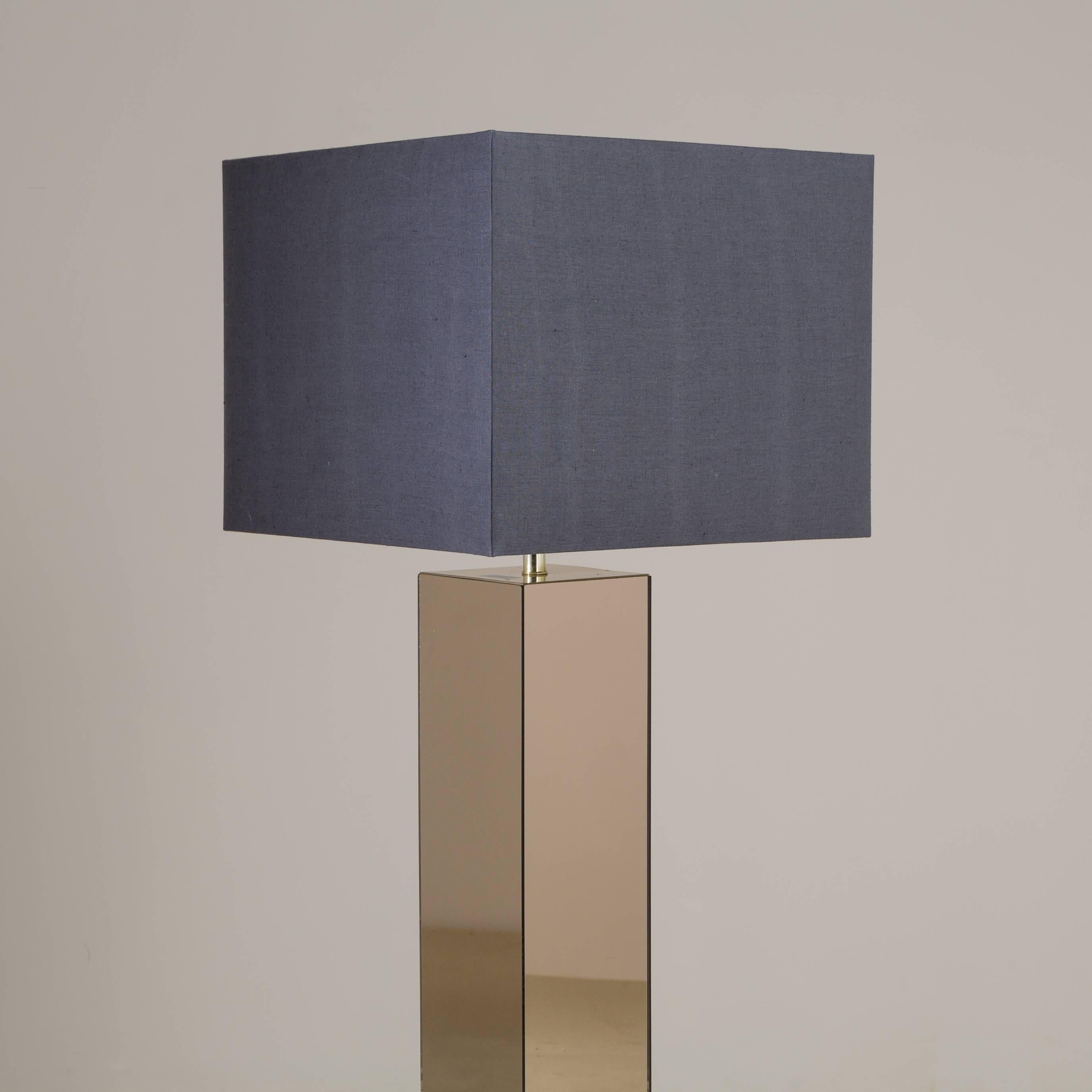 Large Mirrored and Laminated Brass Floor Lamp, 1970s In Excellent Condition In London, GB