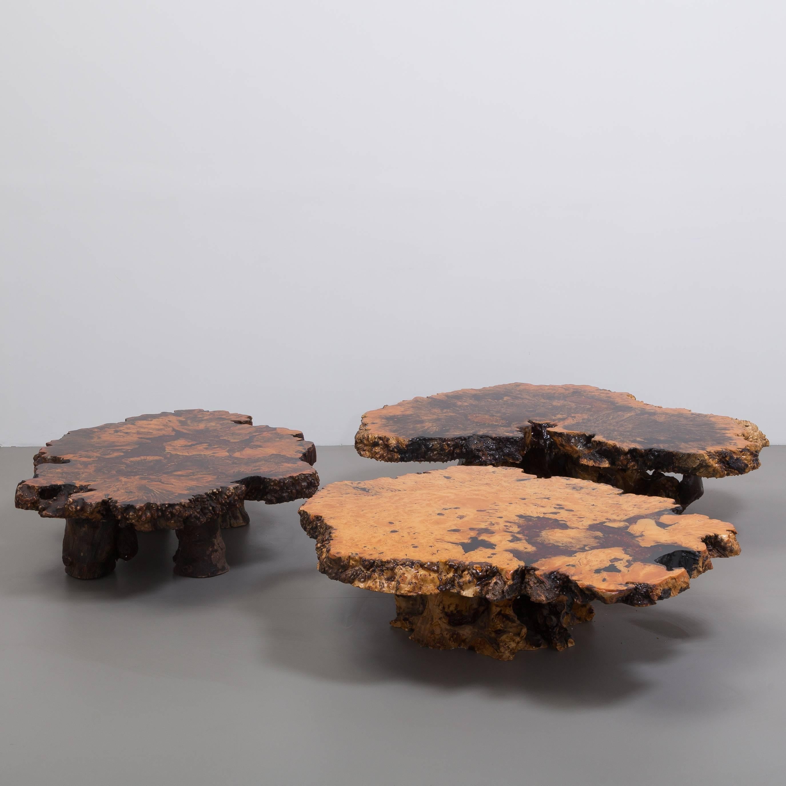 Californian Redwood Coffee Table with Amber Inlay, 1960s 3