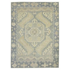 Turkish Oushak Rug Gray Green Ivory Handwoven Wool Rug 4'9" x 6'1"