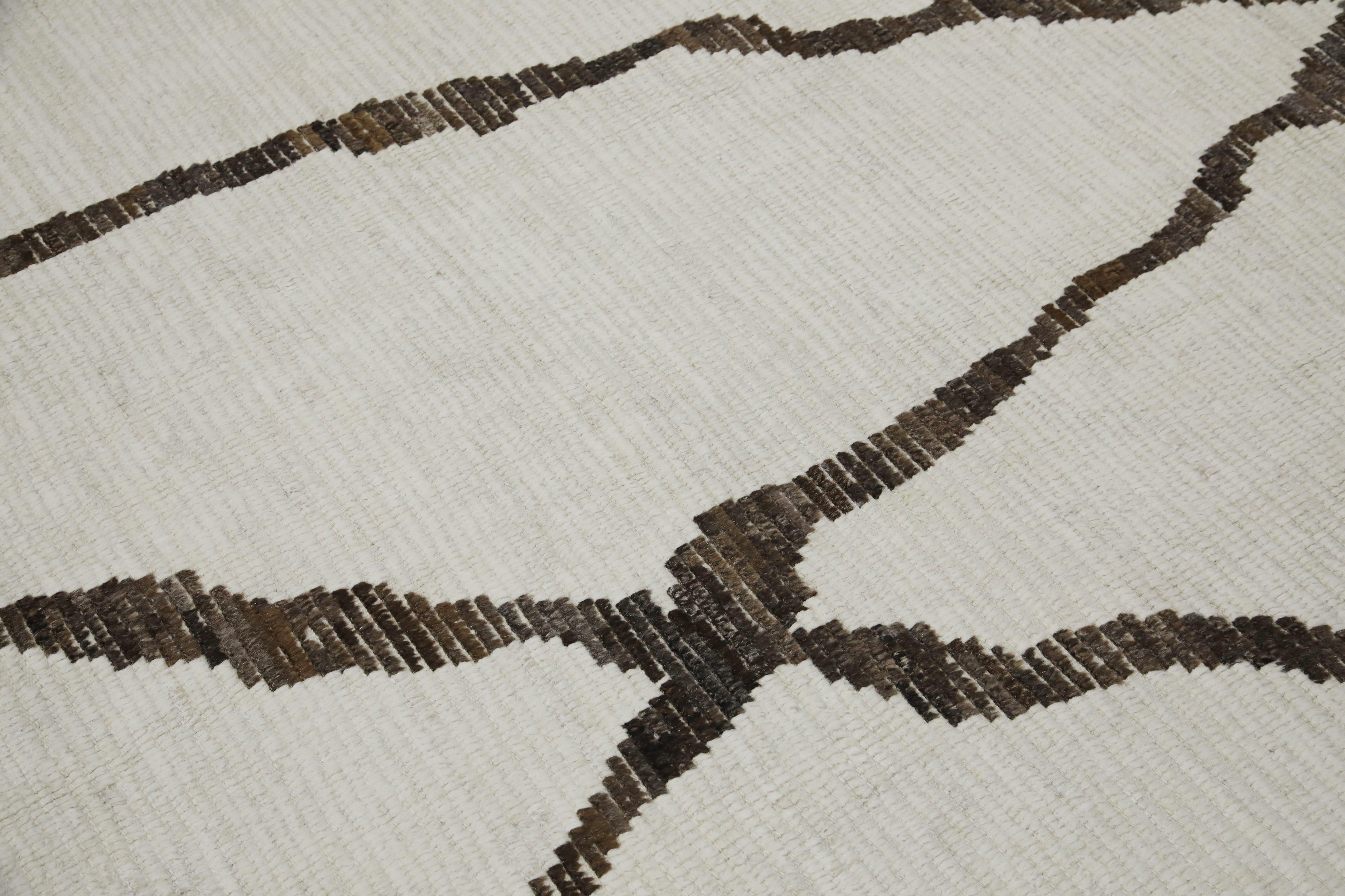 Türkischer Moderner Teppich Creme mit Dunkelbraun Handgeknüpfter Wollteppich 8'9