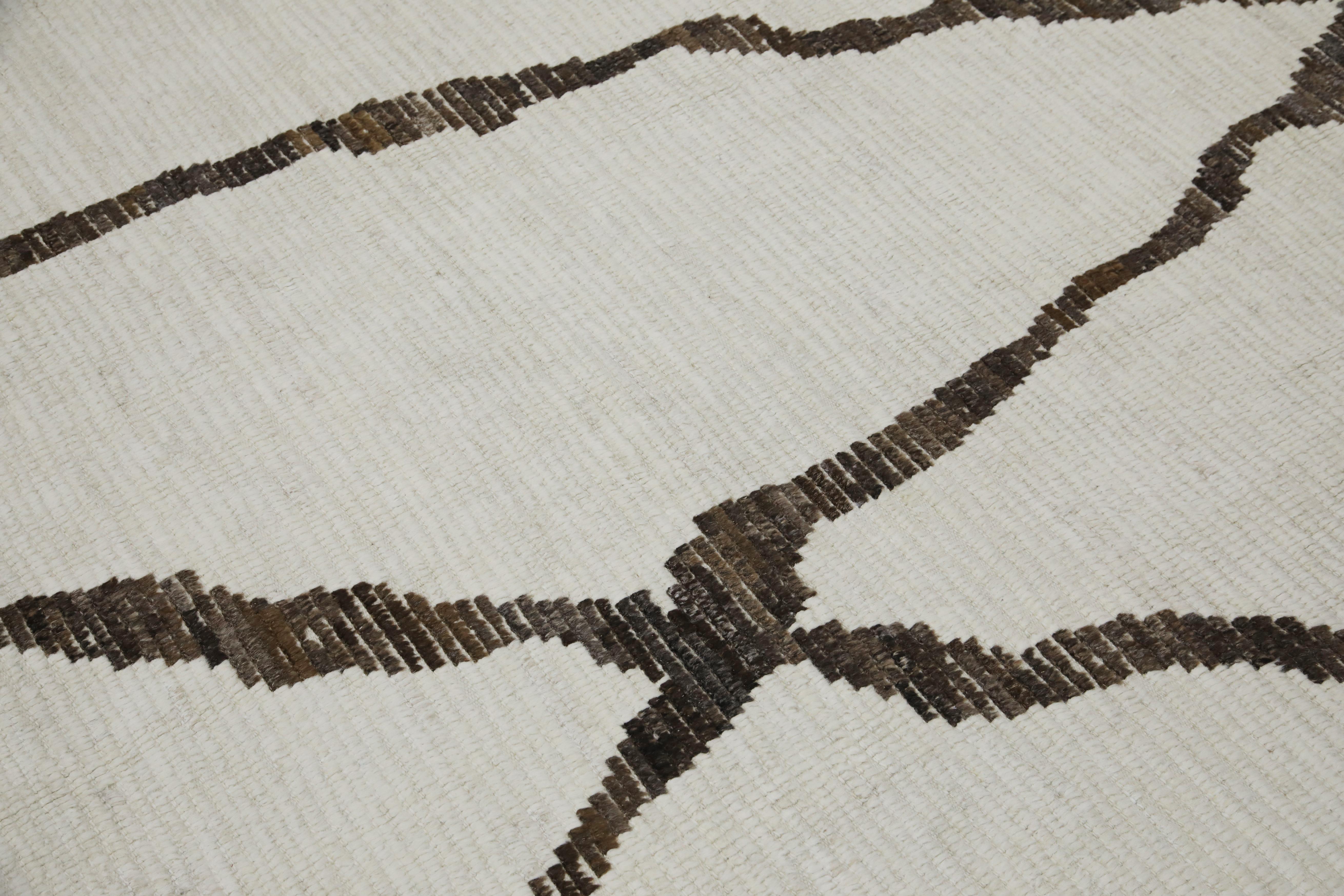 Türkischer Moderner Teppich Creme mit Dunkelbraun Handgeknüpfter Wollteppich 8'9
