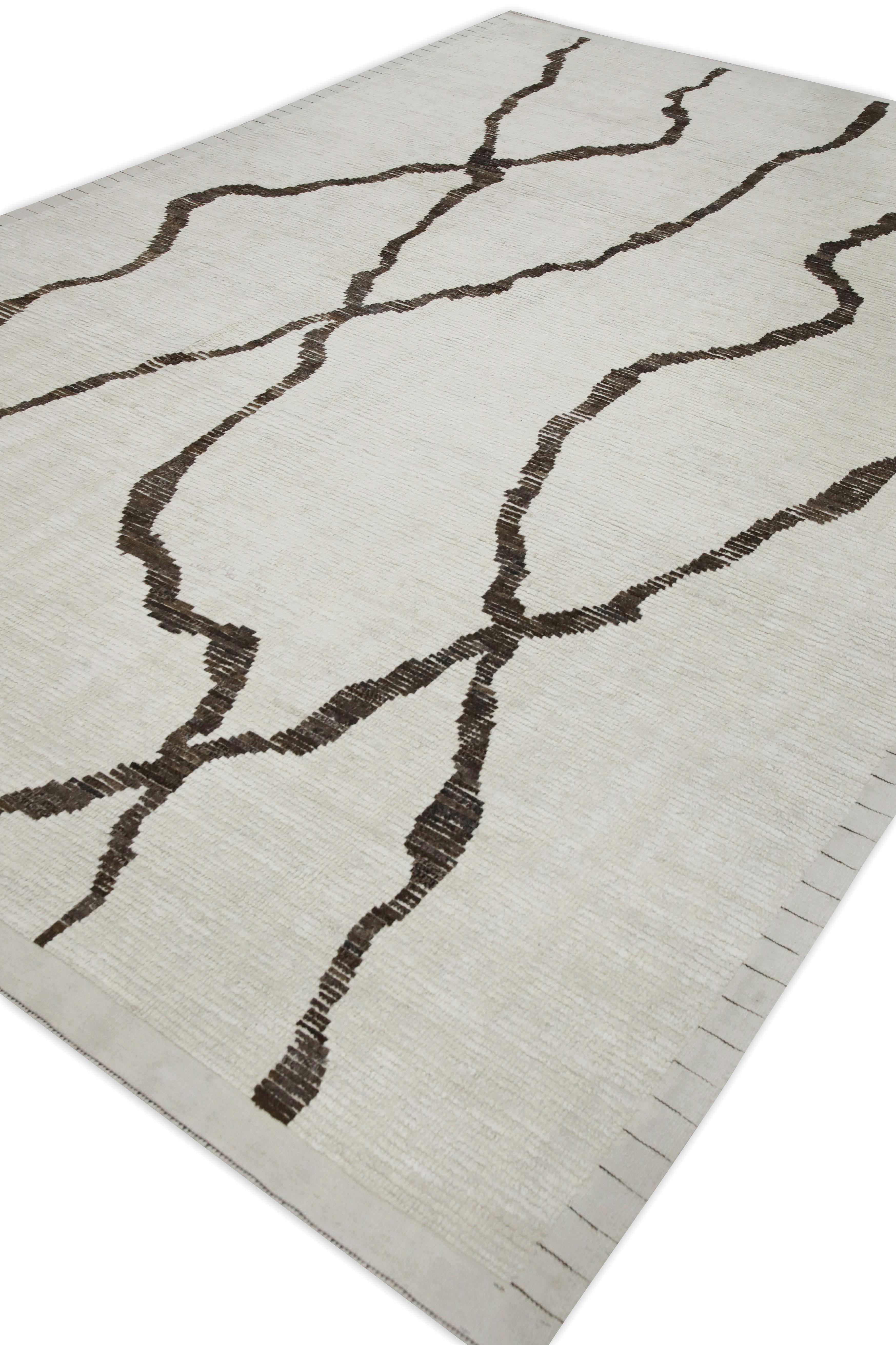Türkischer Moderner Teppich Creme mit Dunkelbraun Handgeknüpfter Wollteppich 8'9