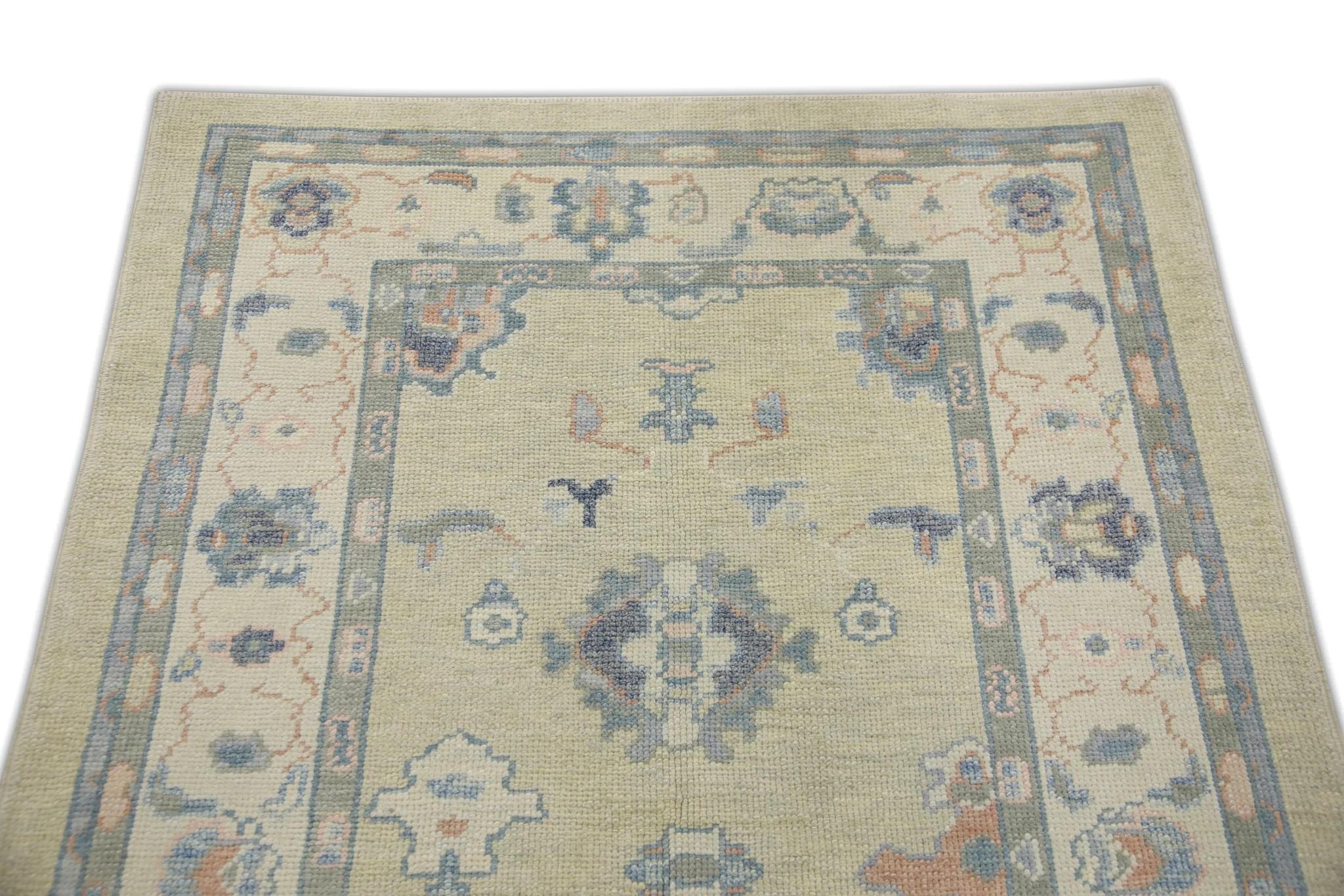 Tintura vegetale Tappeto Oushak Turco Greene & Greene & Greene Rosa Accenti Tessuto a mano in lana 3'11