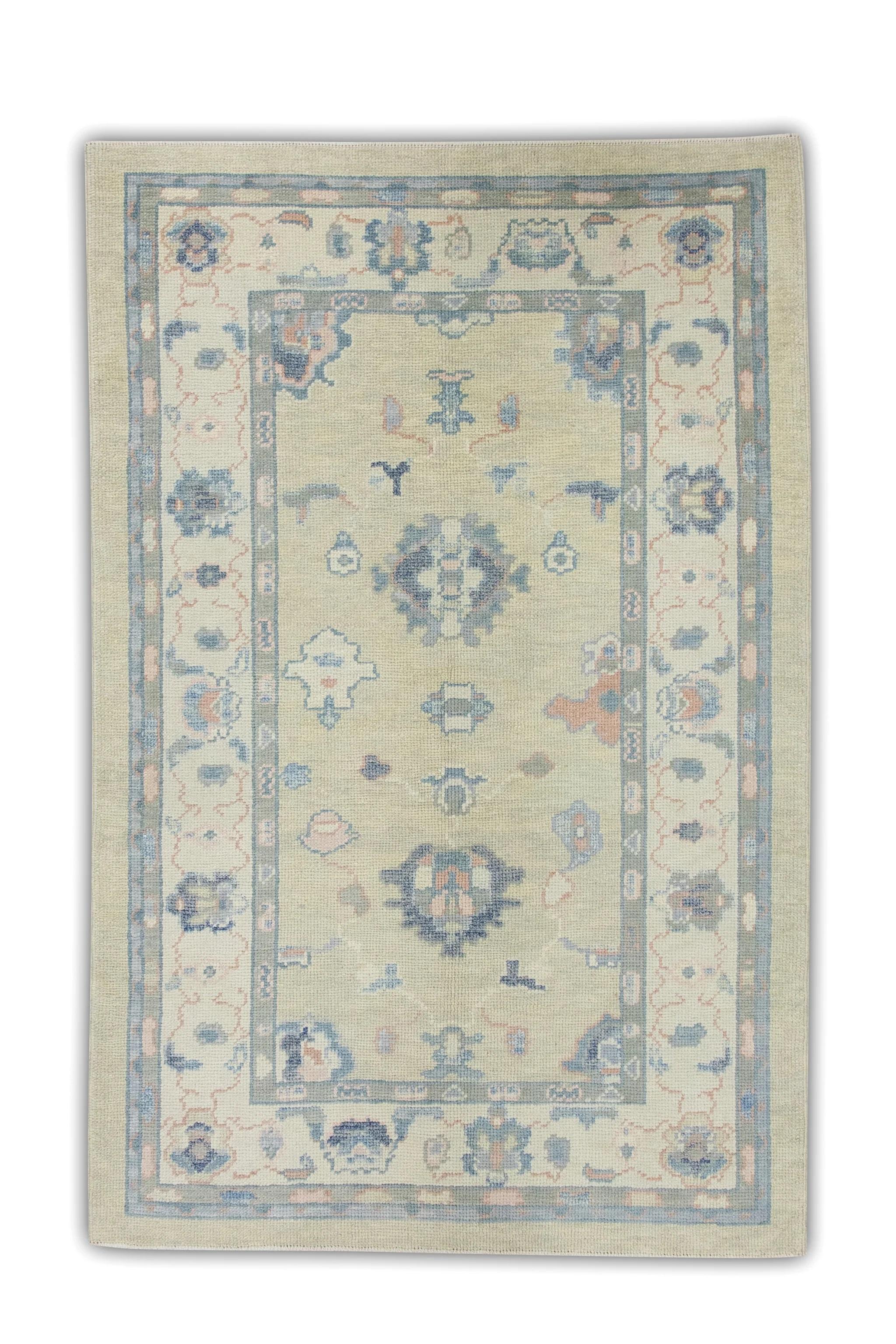 XXI secolo e contemporaneo Tappeto Oushak Turco Greene & Greene & Greene Rosa Accenti Tessuto a mano in lana 3'11