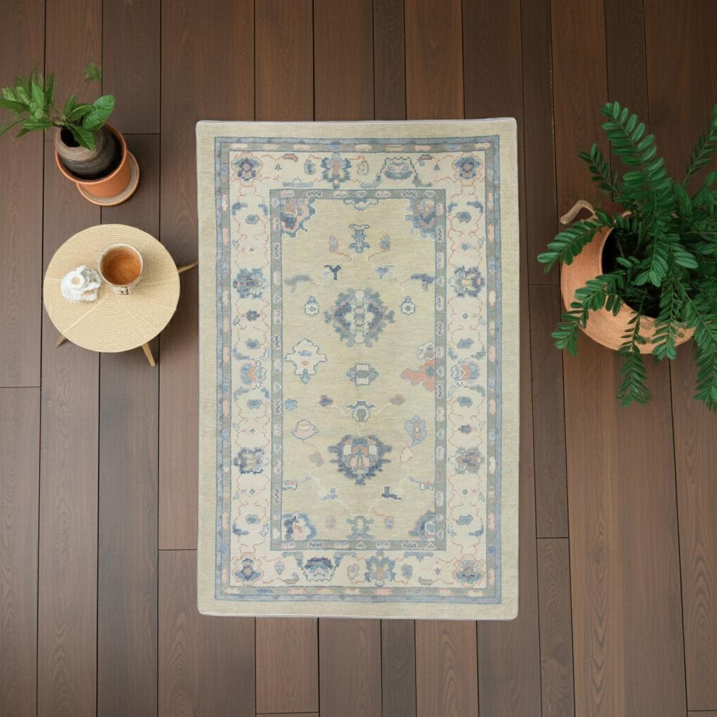 Tappeto Oushak Turco Greene & Greene & Greene Rosa Accenti Tessuto a mano in lana 3'11