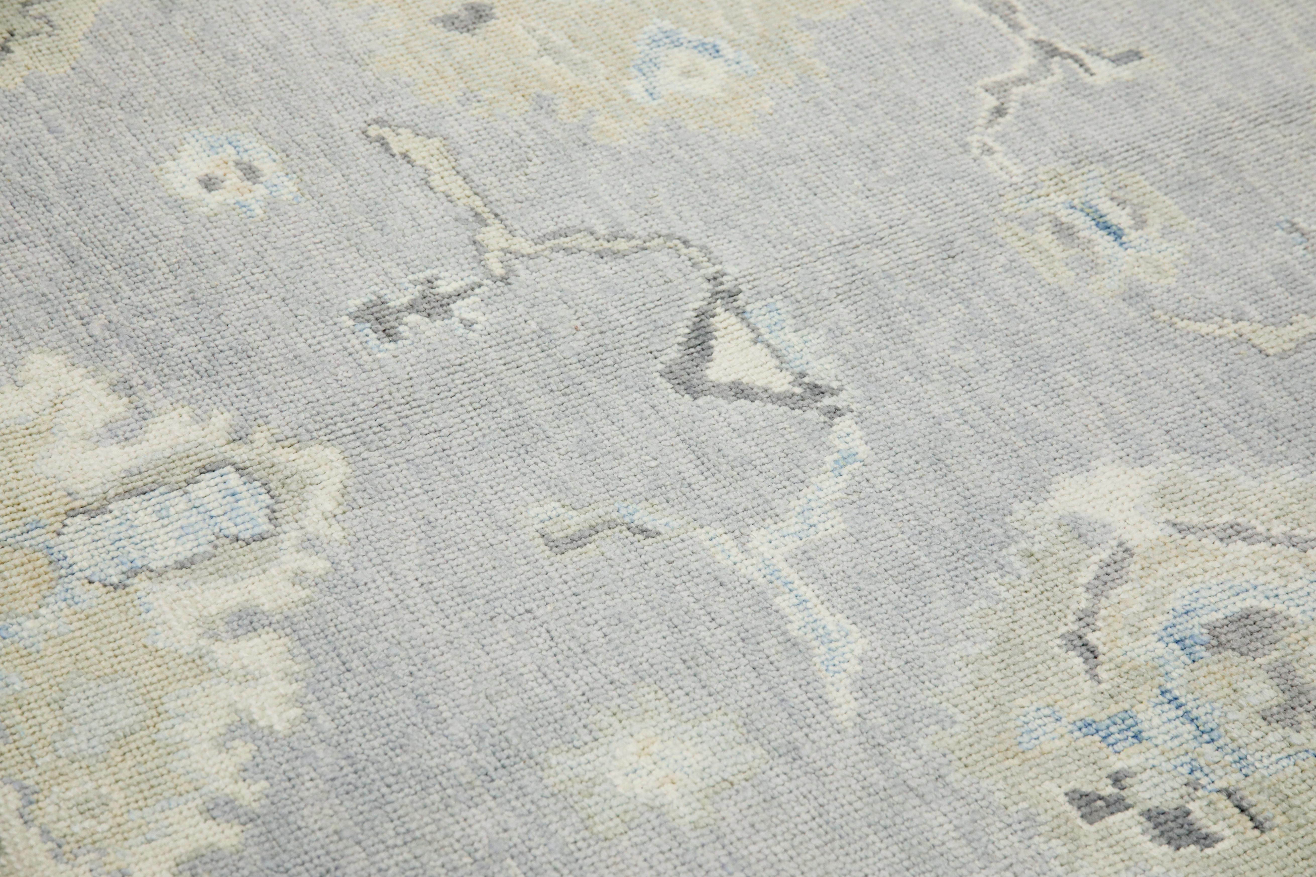 Türkischer Oushak Teppich Grau Blau Beige Handgewebter Wollteppich 8' x 9'6