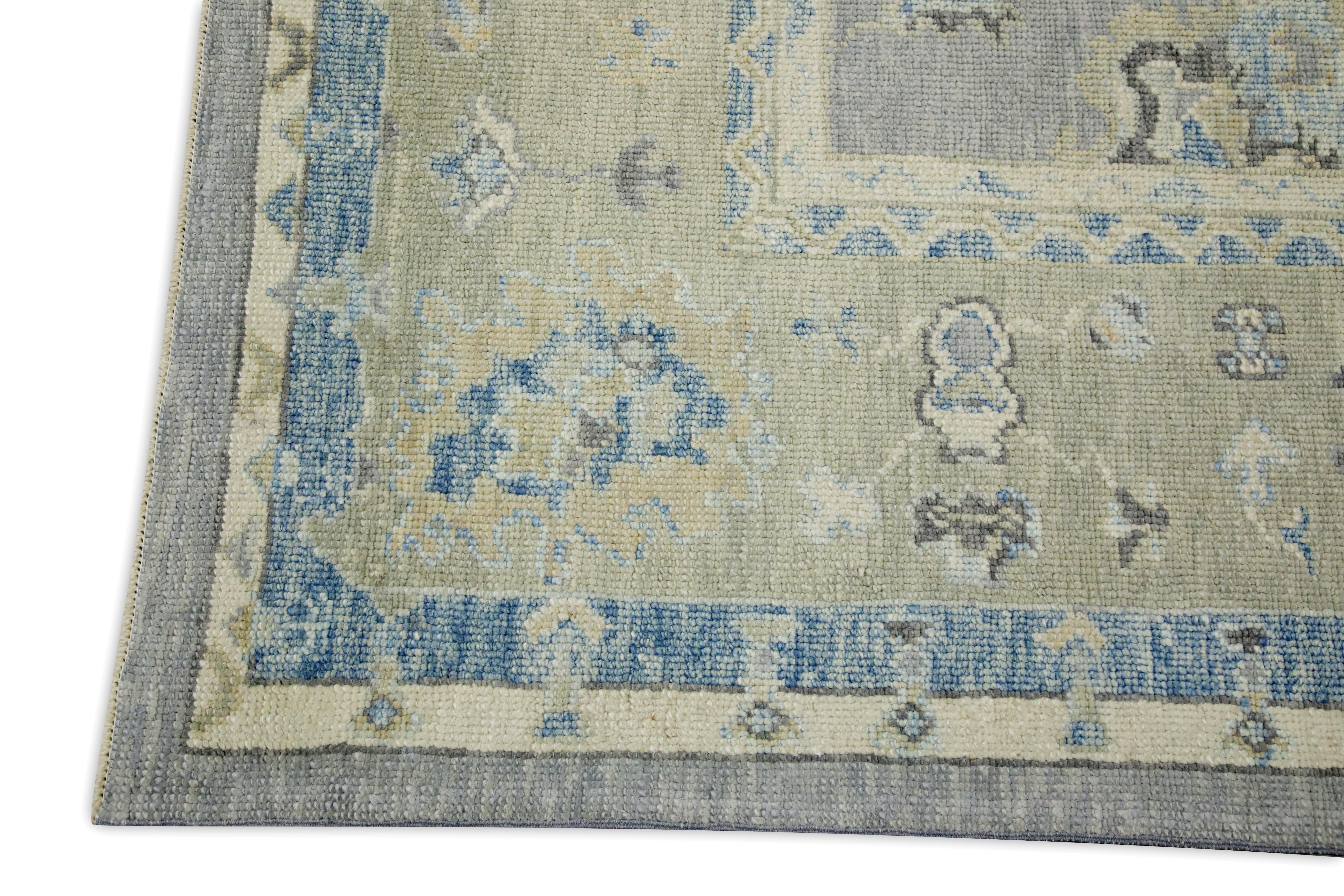 Türkischer Oushak Teppich Grau Blau Beige Handgewebter Wollteppich 8' x 9'6