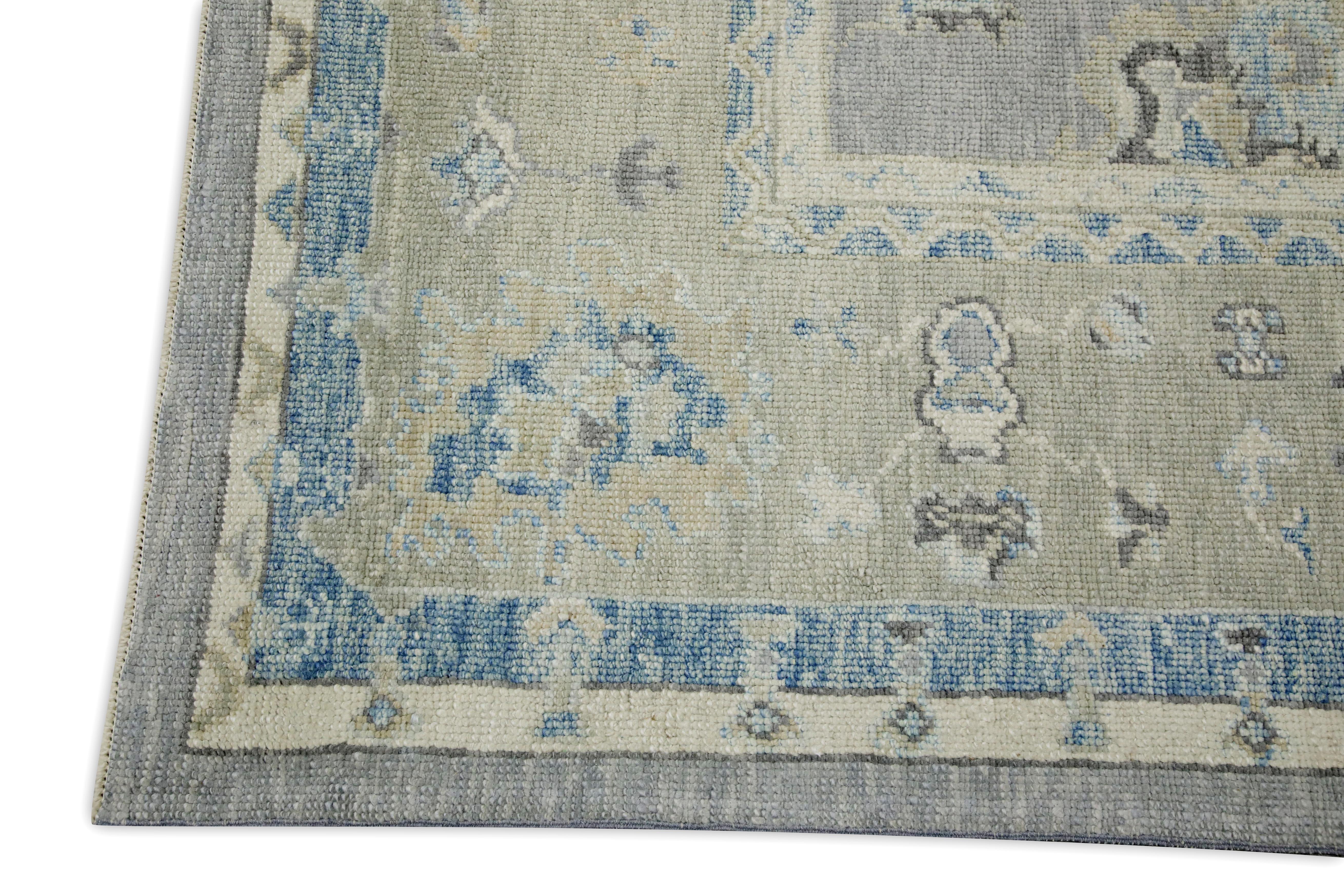 Türkischer Oushak Teppich Grau Blau Beige Handgewebter Wollteppich 8' x 9'6