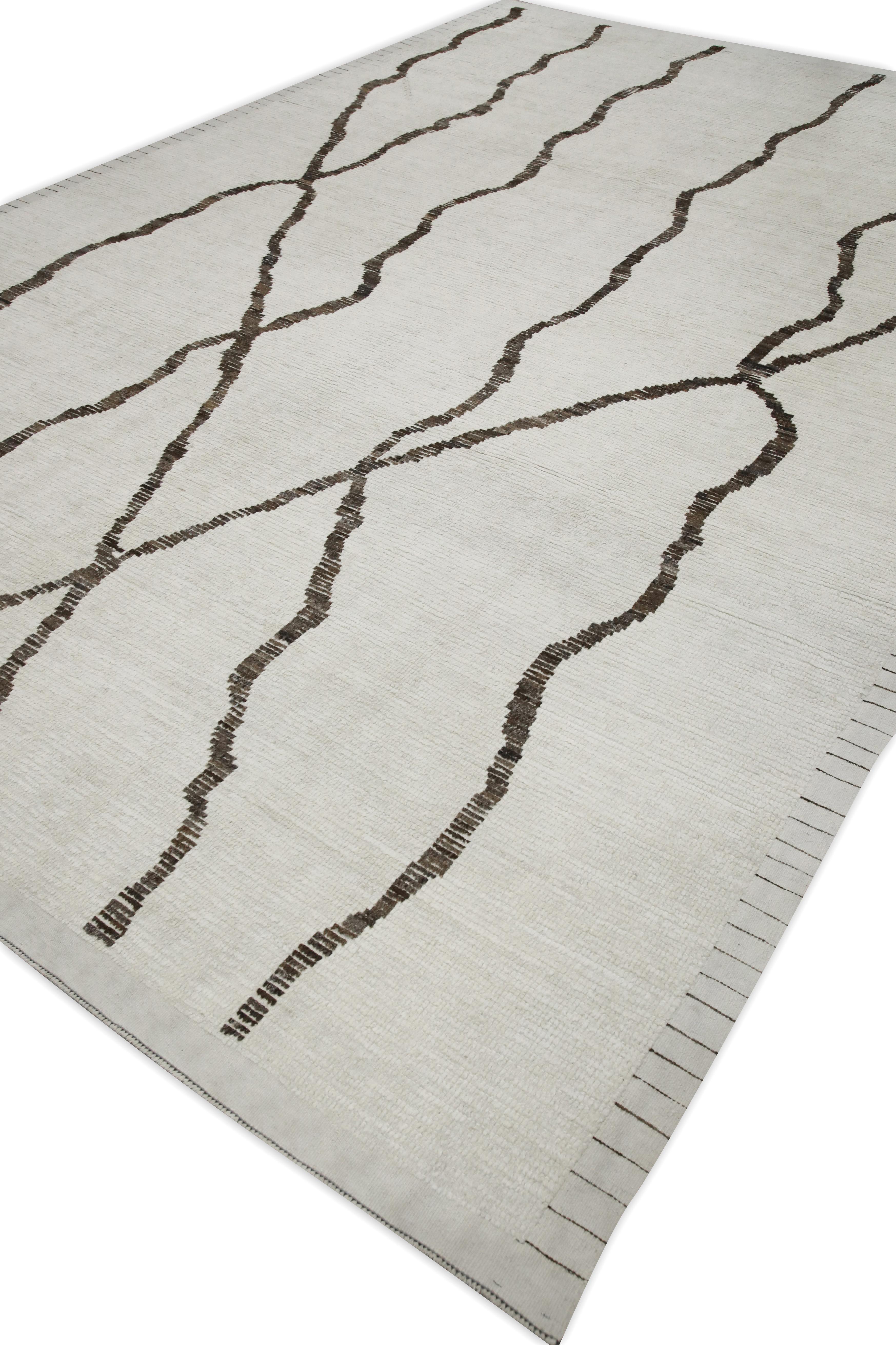 Türkischer moderner Wollteppich Beige Braun Handgewebter Wollteppich 9'7