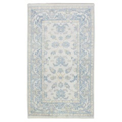 Turkish Oushak Rug Blue Ivory Handwoven Wool Rug 5' x 8'2"