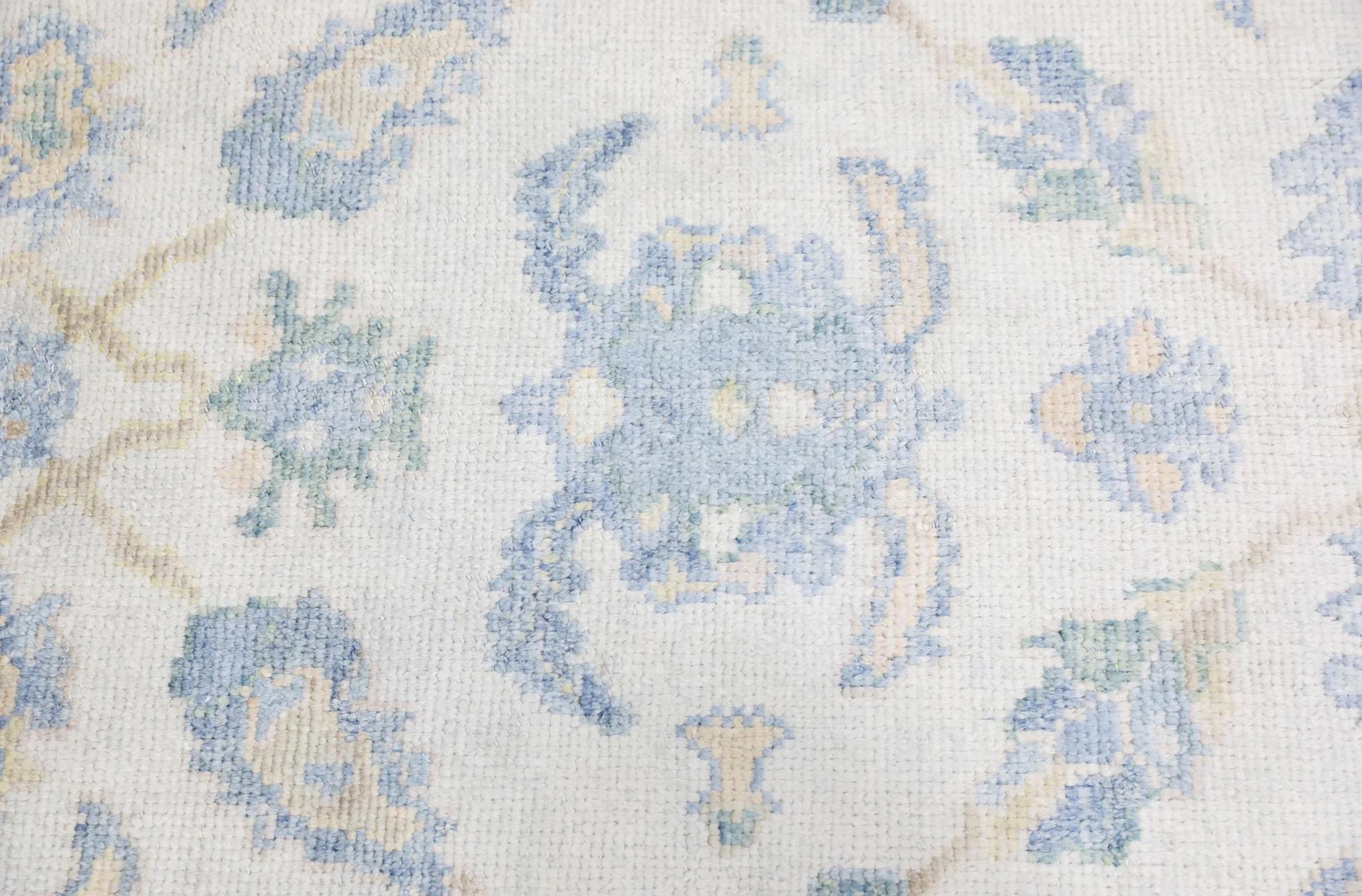 Türkischer Oushak Teppich Blau Elfenbein Handgewebter Wollteppich 5' x 8'2