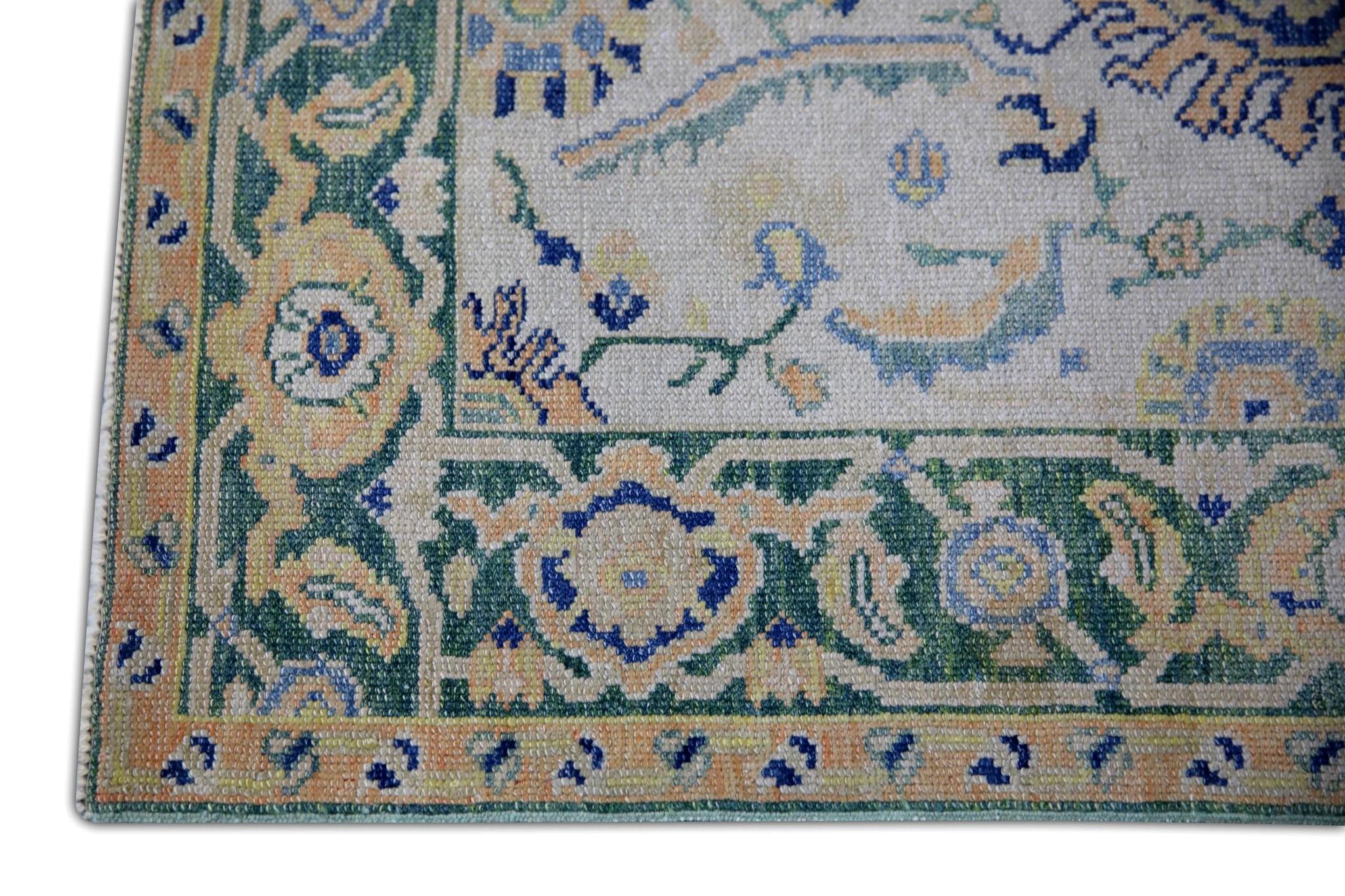 Turc Tapis turc Oushak Vert, jaune et bleu Tapis de laine tissé à la main 2'8
