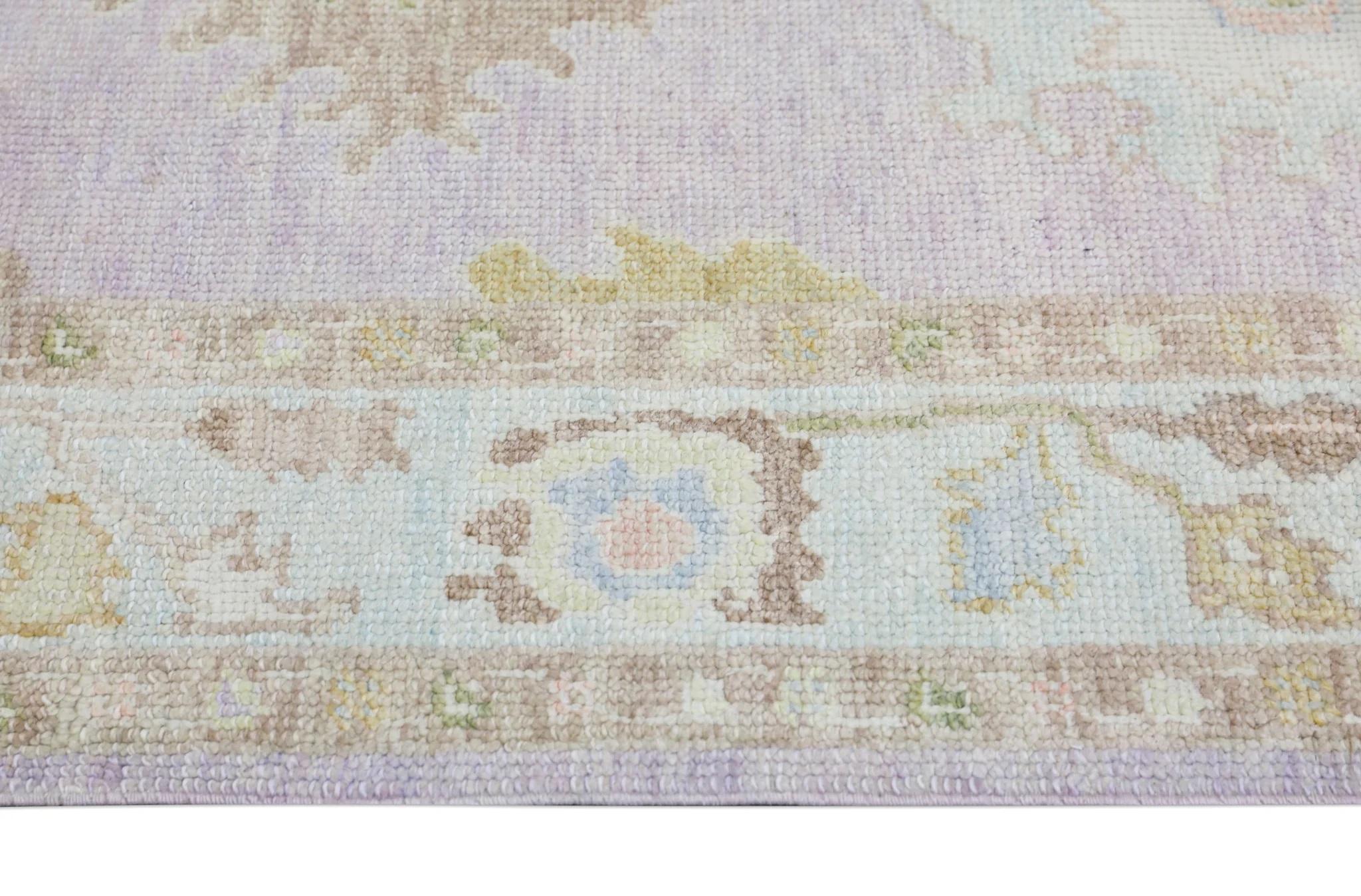 Tintura vegetale Tappeto turco Oushak Lavanda, Menta e Blush Tessuto a mano in lana 3'2