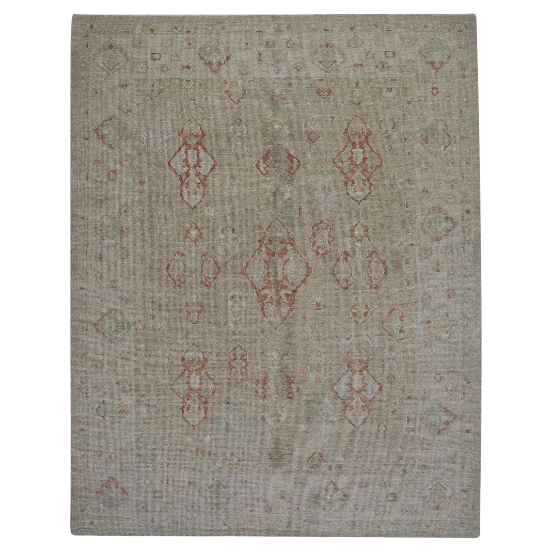 Tappeto Oushak Turco Greene & Greene Rosso Tessuto a mano in lana 7'11" x 10'1" in vendita
