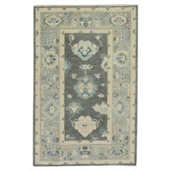 Türkischer Oushak Teppich Grau, Blau & Elfenbein Handgewebter Wollteppich 2'11" x 4'9"